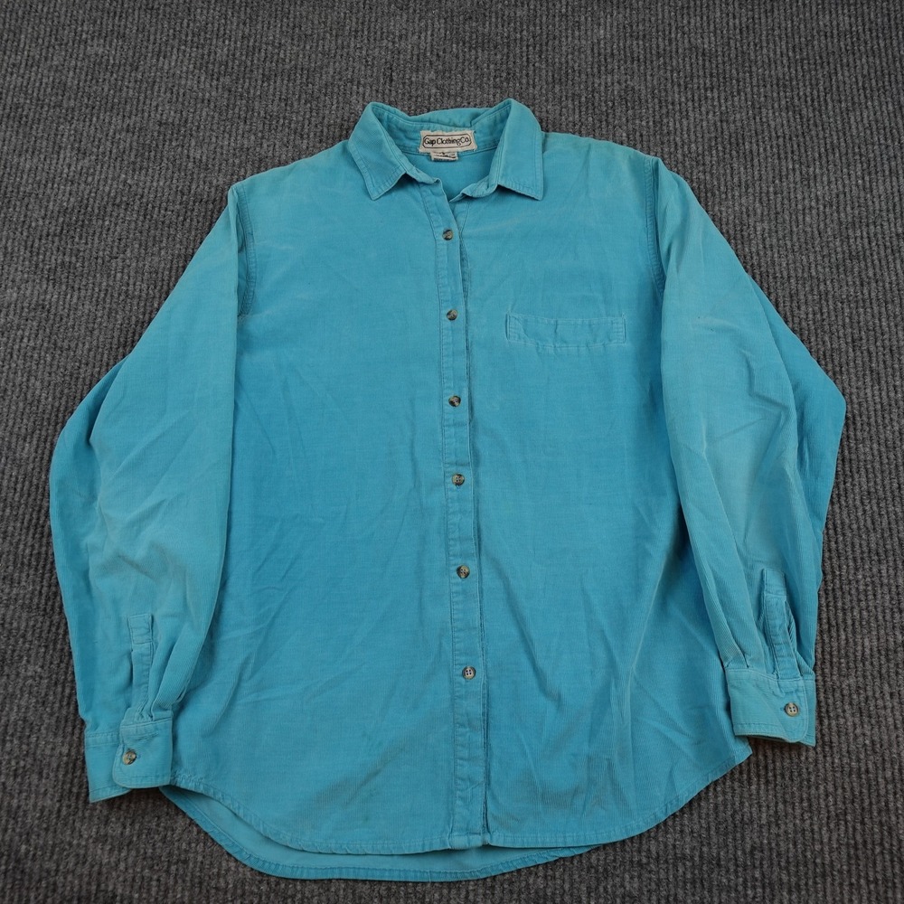 Vintage Gap Shirt Womens Large Blue Corduroy Long Sleeve Button Up Casual